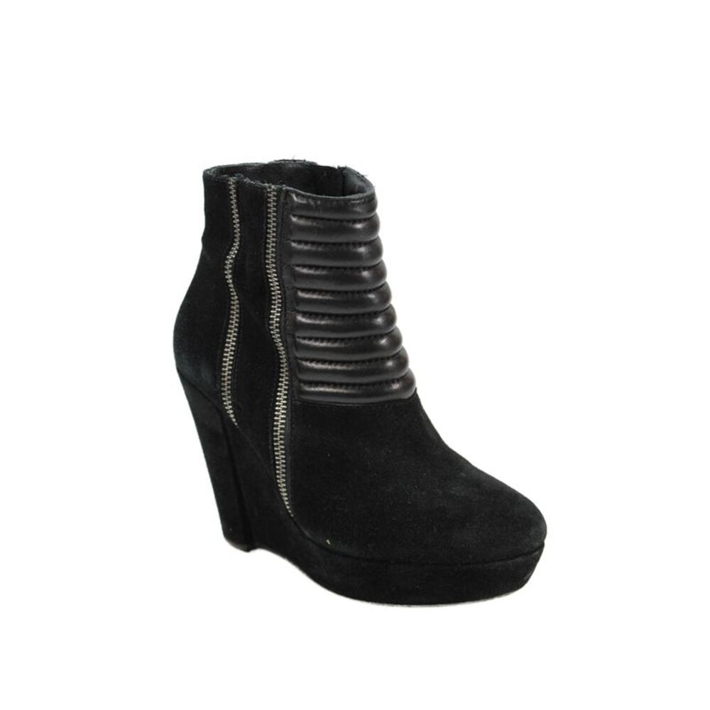 The Kooples Womens Side Zip Wedge Heel Platform Booties Black Suede Size 36